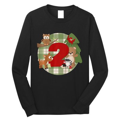 2nd Birthday 2 Year Old Woodland Animals Long Sleeve Shirt