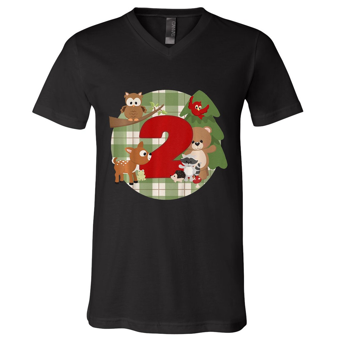 2nd Birthday 2 Year Old Woodland Animals V-Neck T-Shirt