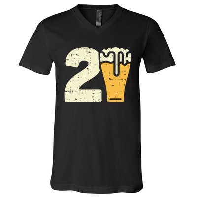 21 Beer 21st Birthday Bday Party Year Old Him Gift V-Neck T-Shirt