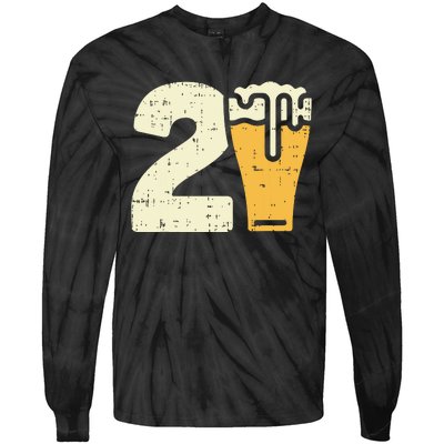 21 Beer 21st Birthday Bday Party Year Old Him Gift Tie-Dye Long Sleeve Shirt