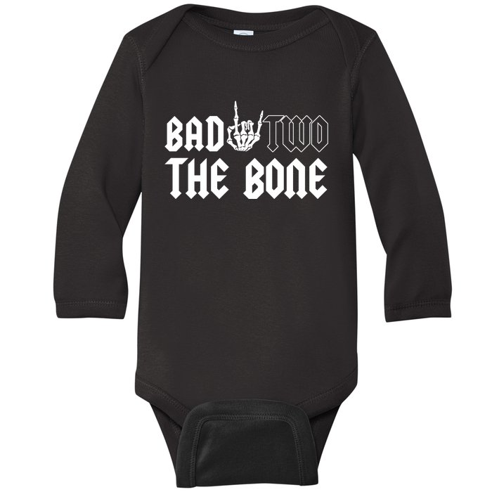 2nd Birthday Bad Two The Bone Party Baby Long Sleeve Bodysuit