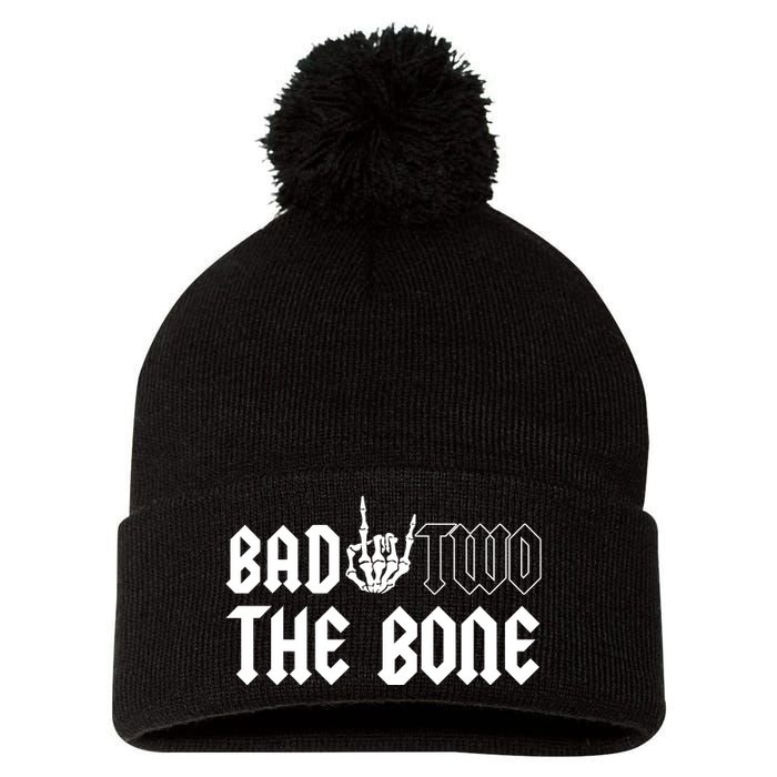 2nd Birthday Bad Two The Bone Party Pom Pom 12in Knit Beanie