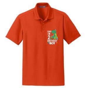  2nd Birthday Boy 2 Year Old Birthday Boy T Rex Dinosaur Dry Zone Grid Polo