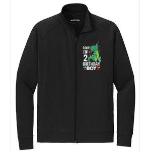  2nd Birthday Boy 2 Year Old Birthday Boy T Rex Dinosaur Stretch Full-Zip Cadet Jacket