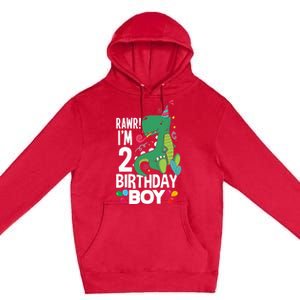  2nd Birthday Boy 2 Year Old Birthday Boy T Rex Dinosaur Premium Pullover Hoodie