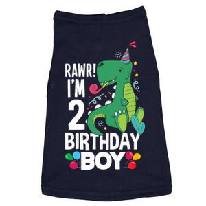  2nd Birthday Boy 2 Year Old Birthday Boy T Rex Dinosaur Doggie Tank