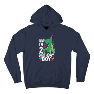  2nd Birthday Boy 2 Year Old Birthday Boy T Rex Dinosaur Hoodie