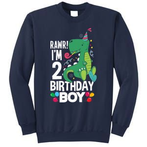  2nd Birthday Boy 2 Year Old Birthday Boy T Rex Dinosaur Sweatshirt