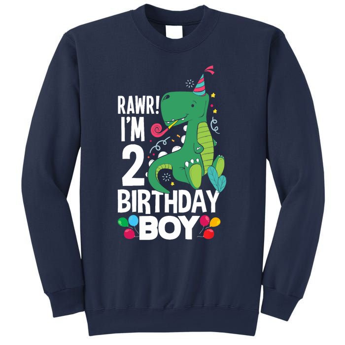  2nd Birthday Boy 2 Year Old Birthday Boy T Rex Dinosaur Sweatshirt