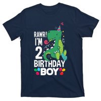  2nd Birthday Boy 2 Year Old Birthday Boy T Rex Dinosaur T-Shirt