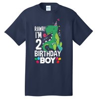  2nd Birthday Boy 2 Year Old Birthday Boy T Rex Dinosaur Tall T-Shirt