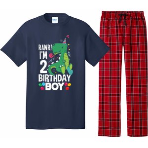  2nd Birthday Boy 2 Year Old Birthday Boy T Rex Dinosaur Pajama Set