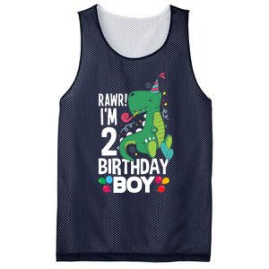  2nd Birthday Boy 2 Year Old Birthday Boy T Rex Dinosaur Mesh Reversible Basketball Jersey Tank