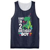  2nd Birthday Boy 2 Year Old Birthday Boy T Rex Dinosaur Mesh Reversible Basketball Jersey Tank