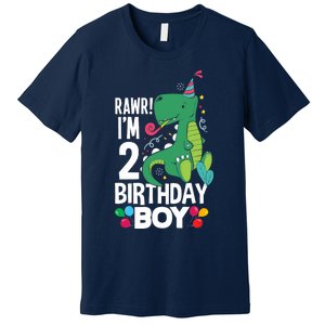  2nd Birthday Boy 2 Year Old Birthday Boy T Rex Dinosaur Premium T-Shirt