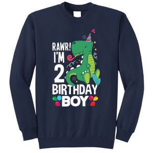  2nd Birthday Boy 2 Year Old Birthday Boy T Rex Dinosaur Tall Sweatshirt