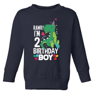  2nd Birthday Boy 2 Year Old Birthday Boy T Rex Dinosaur Toddler Sweatshirt