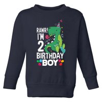  2nd Birthday Boy 2 Year Old Birthday Boy T Rex Dinosaur Toddler Sweatshirt