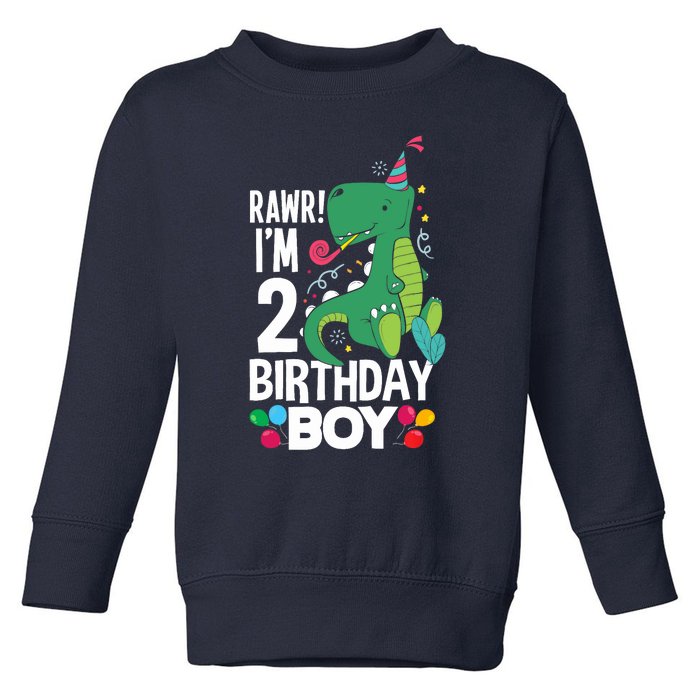  2nd Birthday Boy 2 Year Old Birthday Boy T Rex Dinosaur Toddler Sweatshirt