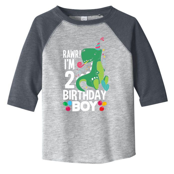  2nd Birthday Boy 2 Year Old Birthday Boy T Rex Dinosaur Toddler Fine Jersey T-Shirt