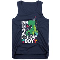  2nd Birthday Boy 2 Year Old Birthday Boy T Rex Dinosaur Tank Top