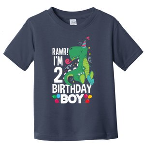  2nd Birthday Boy 2 Year Old Birthday Boy T Rex Dinosaur Toddler T-Shirt