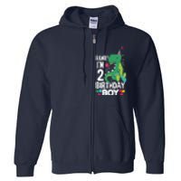  2nd Birthday Boy 2 Year Old Birthday Boy T Rex Dinosaur Full Zip Hoodie