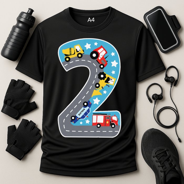 2nd Birthday Car Carpet 2 Year Old Car Gift Cooling Performance Crew T-Shirt
