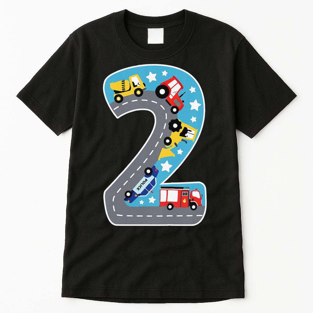 2nd Birthday Car Carpet 2 Year Old Car Gift Tall T-Shirt
