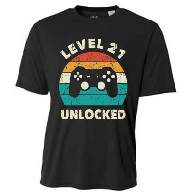 21st Birthday Decoration Gift Level 21 Unlocked Video Gamer Cooling Performance Crew T-Shirt