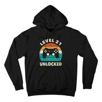 21st Birthday Decoration Gift Level 21 Unlocked Video Gamer Hoodie