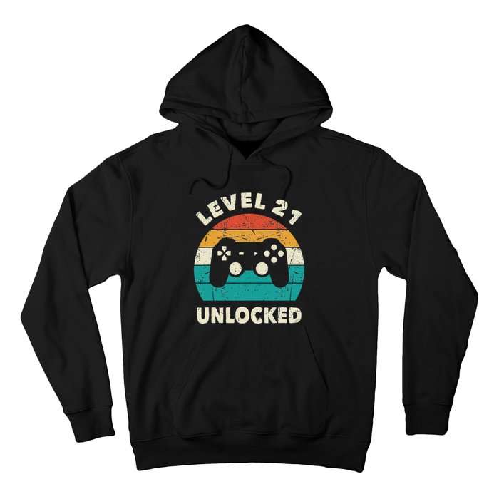 21st Birthday Decoration Gift Level 21 Unlocked Video Gamer Hoodie