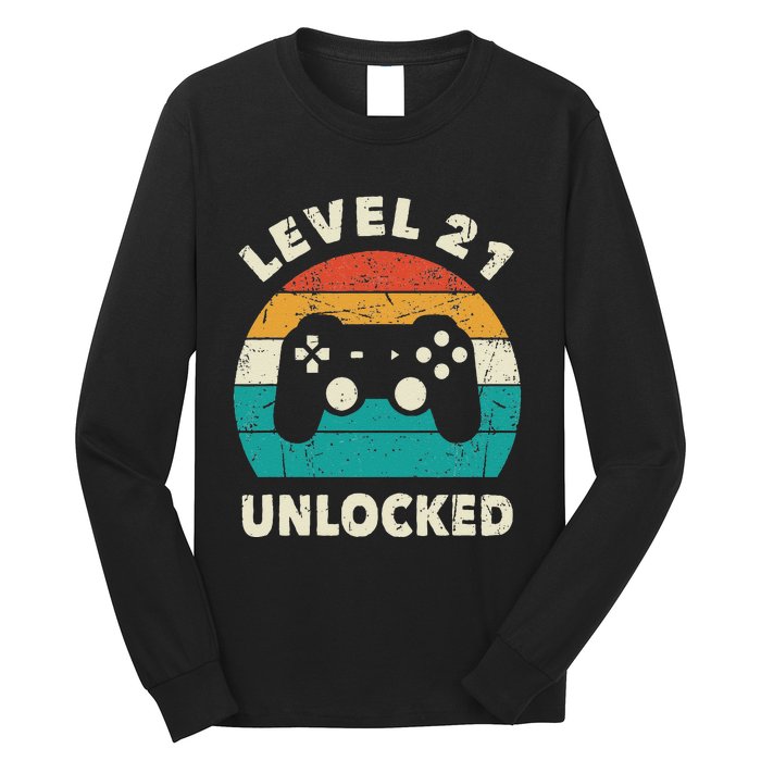 21st Birthday Decoration Gift Level 21 Unlocked Video Gamer Long Sleeve Shirt