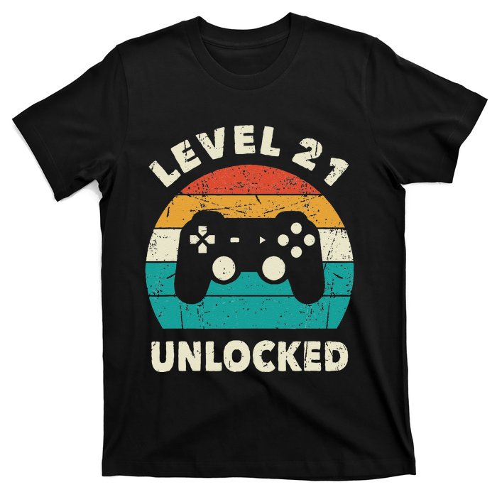 21st Birthday Decoration Gift Level 21 Unlocked Video Gamer T-Shirt