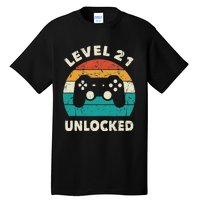 21st Birthday Decoration Gift Level 21 Unlocked Video Gamer Tall T-Shirt