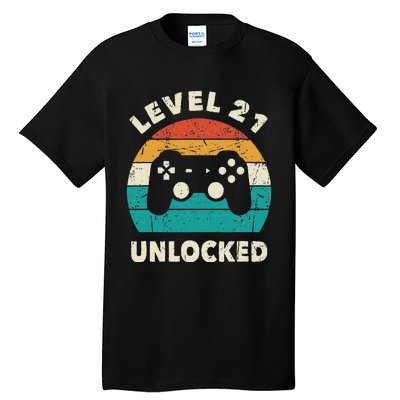 21st Birthday Decoration Gift Level 21 Unlocked Video Gamer Tall T-Shirt