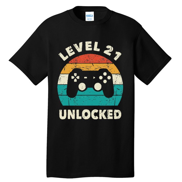 21st Birthday Decoration Gift Level 21 Unlocked Video Gamer Tall T-Shirt