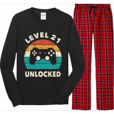 21st Birthday Decoration Gift Level 21 Unlocked Video Gamer Long Sleeve Pajama Set