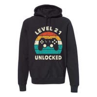 21st Birthday Decoration Gift Level 21 Unlocked Video Gamer Premium Hoodie