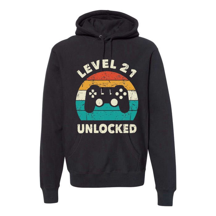 21st Birthday Decoration Gift Level 21 Unlocked Video Gamer Premium Hoodie