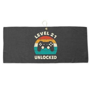 21st Birthday Decoration Gift Level 21 Unlocked Video Gamer Large Microfiber Waffle Golf Towel