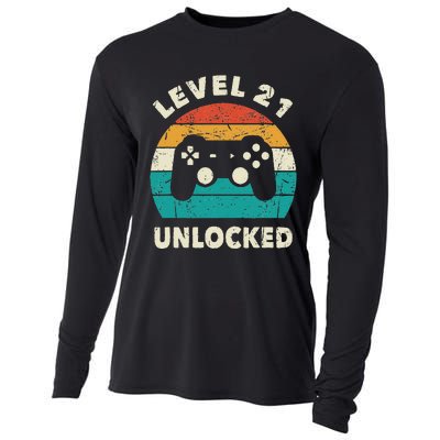 21st Birthday Decoration Gift Level 21 Unlocked Video Gamer Cooling Performance Long Sleeve Crew