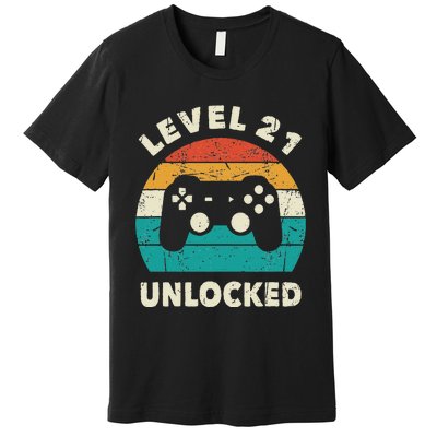 21st Birthday Decoration Gift Level 21 Unlocked Video Gamer Premium T-Shirt