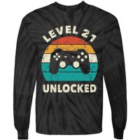 21st Birthday Decoration Gift Level 21 Unlocked Video Gamer Tie-Dye Long Sleeve Shirt