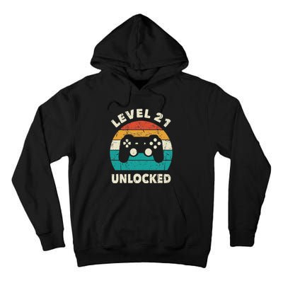 21st Birthday Decoration Gift Level 21 Unlocked Video Gamer Tall Hoodie