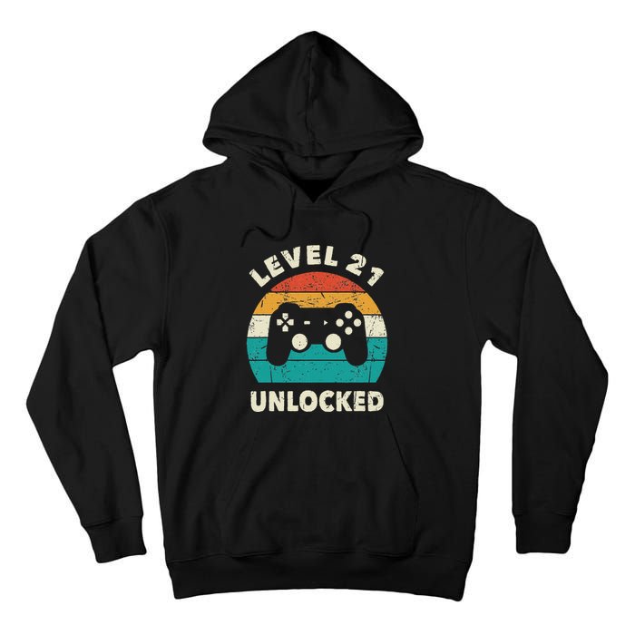 21st Birthday Decoration Gift Level 21 Unlocked Video Gamer Tall Hoodie