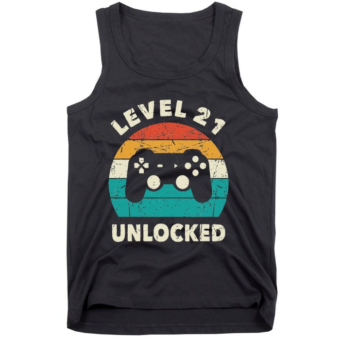 21st Birthday Decoration Gift Level 21 Unlocked Video Gamer Tank Top