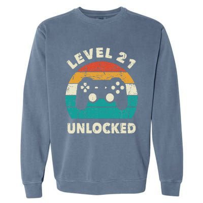 21st Birthday Decoration Gift Level 21 Unlocked Video Gamer Garment-Dyed Sweatshirt