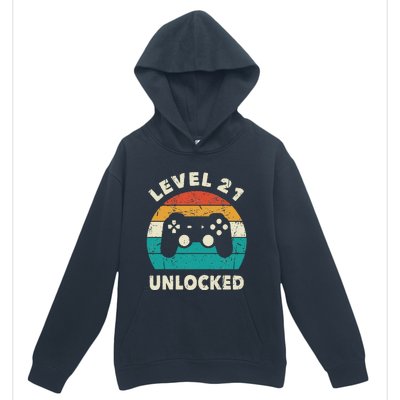 21st Birthday Decoration Gift Level 21 Unlocked Video Gamer Urban Pullover Hoodie