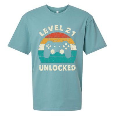 21st Birthday Decoration Gift Level 21 Unlocked Video Gamer Sueded Cloud Jersey T-Shirt